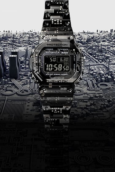 GMWB5000TCC-1 digital watch on a 3d model of circuit board