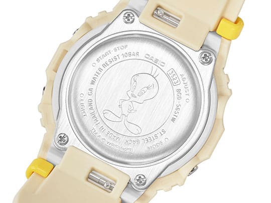 engraved watch back of BABY-G X LOONEY TUNES Tweety bird BGD565TW-5 yellow and light yellow digital watch