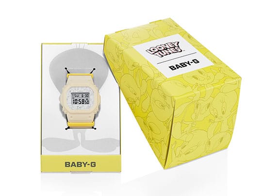 Package of BABY-G X LOONEY TUNES Tweety bird BGD565TW-5 yellow and light yellow digital watch